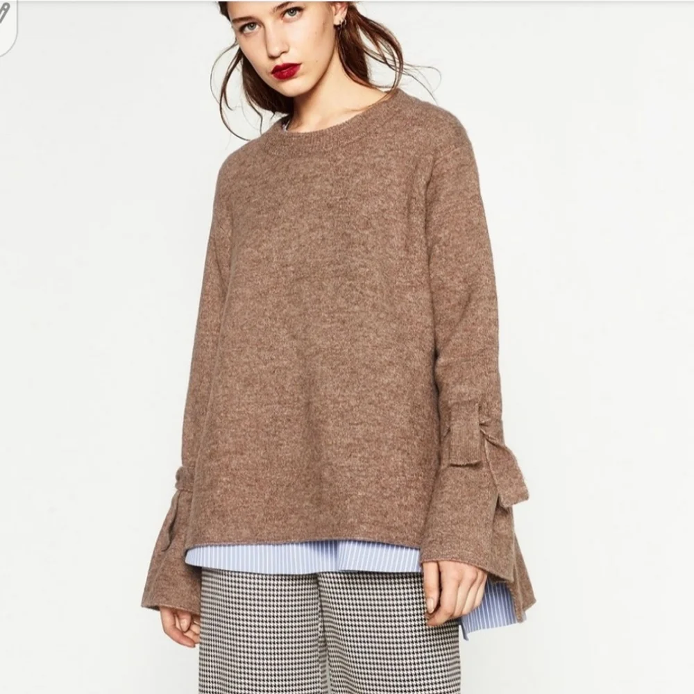 Zara Knit Tie Sleeve Sweater - Picture 3 of 15
